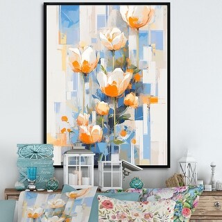 Designart "Blue And Yellow Tulip Strip Expression I" Tulip Framed